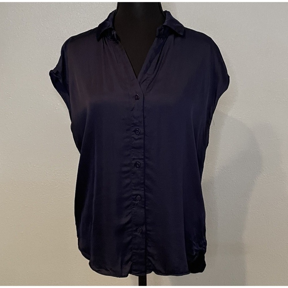 Liverpool Los‎ Angeles Women's XS Dark Navy Satin Blouse Dolman Sleeve Shirt
